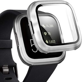 Compatible with Fitbit Versa 2 Case with Screen Protector, Anti-Scratch Shockproof Matte Hard Cover and Hard PET Screen Protector for Fitbit Versa 2 Black
