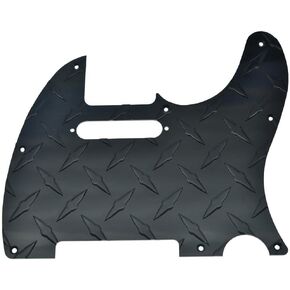 KAISH Diamond Plate 8-Hole Tele Pickguard with Metal Diamond Plate Control Plate and Screws for Modern Style American/Mexican FD Telecaster Black