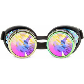 GloFX Padded Kaleidoscope Goggles - Prism Steampunk Cyber Real Crystal Rainbow Lenses