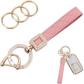 Microfiber Leather Car Keychain, Bling Leather Car Keychain with Sparkly Rhinestones Anti Lost D Ring Fob Key Chain