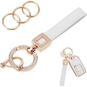 Microfiber Leather Car Keychain, Bling Leather Car Keychain with Sparkly Rhinestones Anti Lost D Ring Fob Key Chain