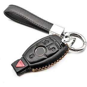 Compatible with Mercedes Benz C E S M CLS CLK G Class Smart 3 or 4 Buttons Leather Keyless Entry Remote Control Key Fob Cover Case Protector Accessories, Black