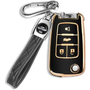 QBUC for Chevy Key Fob Cover Fit for 4 Buttons with Keychain,for Chevrolet Equinox Camaro Cruze Malibu Sonic Buick Terrain