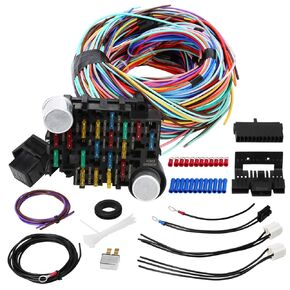 21 Circuit 17 Fuses Wiring Harness Kit, Universal Extra Long Automotive Wire Harness Compatible with GM Chevy Mopar Hotrods Ratrods Chrysler