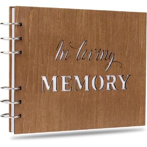 Creawoo Wooden Funeral Guest Book for Memorial Service Celebration of Life Decorations, Hardcover In Loving Memory Guestbook Set with White Pages, Included Share a Memory Cards, Table Sign, Pen (8.5")