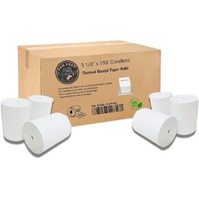 3 1/8 x 190 Thermal Paper Rolls - Large Receipt Roll - Compatible with Clover Stations, P100, P550, SCP700, Square Stations (30 Rolls Per Case)