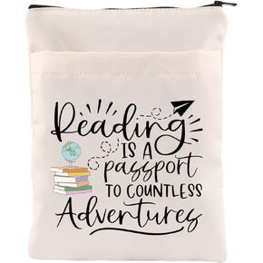 CHOORO Book Lover Book Sleeve كتاب أدبي القراءة تحت عنوان القراءة هي جواز سفر لعدد لا يحصى من المغامرات، حقيبة كتب هدايا لدودة الكتب (Reading-B)