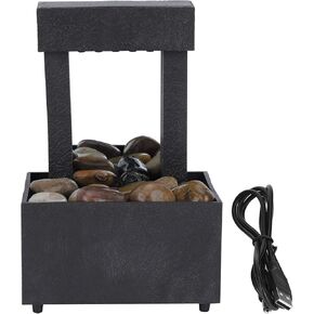 Tabletop Water Fountain, Indoor Waterfall with Natural River Rocks Color LED Lights Home Office Decor Stone Feature Feng Shui Zen Meditation USB Automatic Relaxation Bedroom Living Tea Room Black in Saudi Arabia