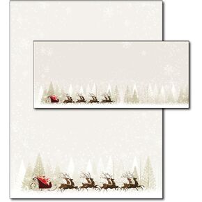 Santa & Reindeer Holiday Letterhead & Envelopes (20 Set Pack)