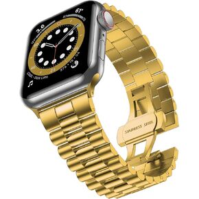 baozai Compatible with Apple Watch Band Series 9 49mm 45mm 44mm 42mm, Stainless Steel iWatch Band with Butterfly Folding Clasp for iWatch Band Ultra2/Ultra/Series 9/8/7/6/5/4/3/2/1