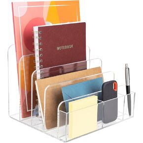Patent Pending Acrylic Desk Organizer, Clear File Holder for Office Organization - Modern Work Desk Accessories & Workspace Organizers File Sorter for Folders, Mail, Magazines, Pens