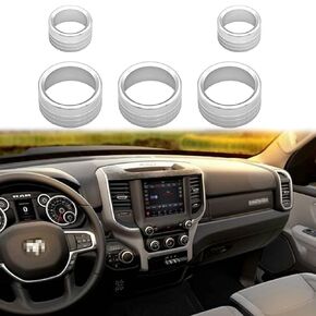 Center Control AC Radio Air Conditioner Auto Climate Control Volume Tune Switch Knob Button Cover Compatible with Dodge Ram 2019 2020 2021 Interior Trim Ring Accessories (Blue)