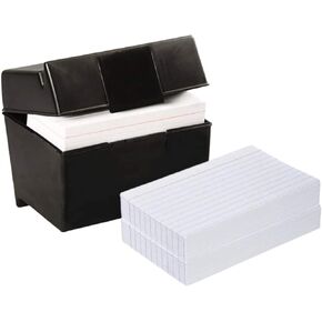1InTheOffice Index Card Box with Index Card 3x5, Index Card Holder 400 Capacity & 3x5 Ruled Index Cards, White 200/Pack