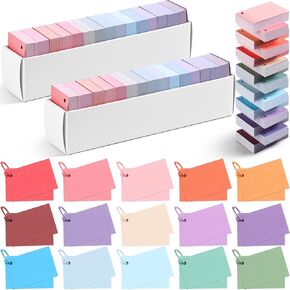 Ctosree 3000 Pcs Colorful Index Cards 2" x 3" Flash Cards with Hole 15 Colors Colored Index Cards with Metal Binder Rings 56lb Cover Heavy Study Cards for Studying Memory (Bright Colors)