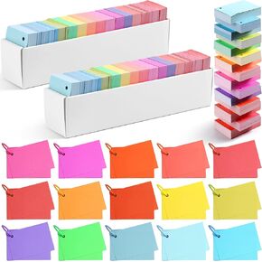 Ctosree 3000 Pcs Colorful Index Cards 2" x 3" Flash Cards with Hole 15 Colors Colored Index Cards with Metal Binder Rings 56lb Cover Heavy Study Cards for Studying Memory (Bright Colors)