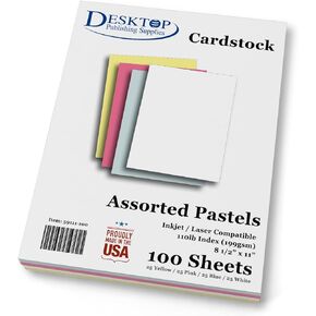 110lb Index Assorted Pastel Colored Cardstock - Letter Size 8 1/2" x 11" - 100 Pack