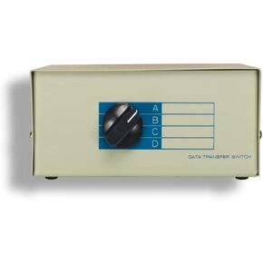 KENTEK DB25 4 Way Manual Data Switch Box RS-232 Parallel Serial D-Sub 25 Pin Female I/O ABCD Port for PC MAC to Peripherals Devices Printer Modem