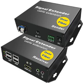4K HDMI KVM USB Extender with Loop Out Over Fiber up to 20KM, KVM HDMI Fiber Optic Extender Zero Latency 4K@30hz HDMI Extender Over IP, 4 Ports USB2.0, IR Control, Bidirectional RS-232&Audio