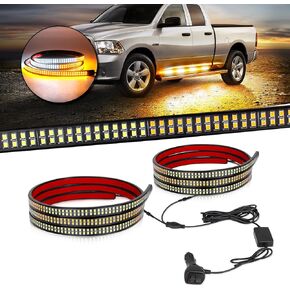 2PCS 70 inch Amber White Emergency Truck Running Board Strobe Lights Strip 1152 LED Waterproof Flexible Flashing Warning Hazard Safety Light Strip for Pickup Trucks Snowplow (70 Inch Amber White)