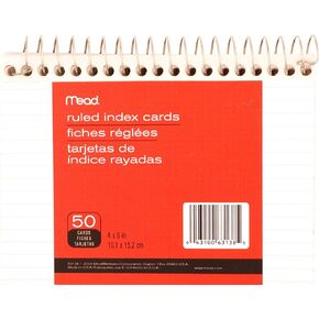 Mead Wirebound Ruled Index Cards, 4 X 6 Inches (63138),white