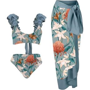 ODASDO Women's Two Piece Swimsuit with Cover Ups Wrap Skirt Beach Sarong Retro Bathing Suit Tummy Control Swimwear S-L