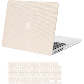 حافظة MOSISO متوافقة مع جهاز MacBook Pro 14 بوصة 2024 2023 2022 2021 الإصدار M3 A2918 A2992 M2 A2779 M1 A2442، شبكة مربعة مضادة لبصمات الأصابع من جلد البولي يوريثان وغطاء صلب من البلاستيك وغطاء لوحة المفاتيح، بيج