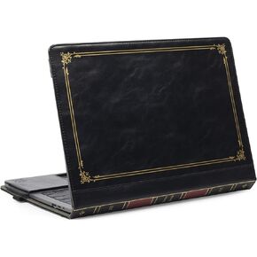TYTX Compatible with MacBook Air 13 Inch Case Leather 2021 2020 2019 2018 (A2337M1/A2179/A1932), Laptop Case Protective Vintage Book Folio Cover, Black
