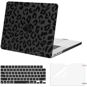 MOSISO Compatible with MacBook Pro 16 inch Case 2025 2024 2023 2022 2021 M4 M3 M2 M1 A3403 A3186 A2991 A2780 A2485 Pro Max Chip, Plastic Leopard Grain Hard Case&Keyboard Cover&Screen Film, Black