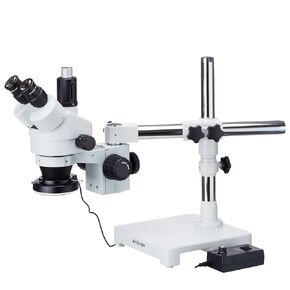 AmScope 3.5X-45X Boom Stand Trinocular Zoom Stereo Microscope with 144-LED Ring Light (SM-3TPX-144)