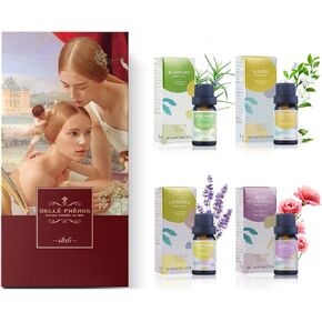 Natural Essential Oil Blend Set, 4 Pack, Essential Oil Blends for Massage, Suitable for Aromatherapy, Massage, Gifts, Hair Care (Jasmine&Rosemary&Lavender&Rose)
