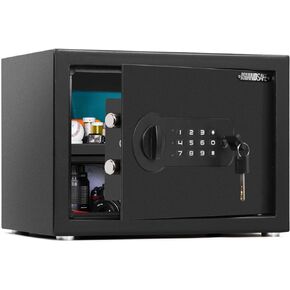Security Biometric Safe Box Lock box Caja Fuerte Money Safe with Keypad Lock for Home Office Hotel Business Jewelry Gun Cash Use Storage,Removable Shelf (0.8Cubic Feet Black)