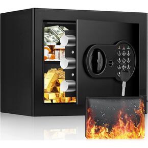 1.2 Cu Ft Home Safe Fireproof Waterproof, Small Fireproof Safe Box with Fireproof Money Bag, Programmable Keypad and Removable Shelf, Security Digital Safe for Home Money Firearm Medicines Valuables