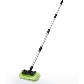 Car Wash Brush 12" with Long Handle with Soft Bristle Scrub Brush for Car, Truck, Boat, RV, House Siding, Deck Camper Exterior Washing Cleaning Green