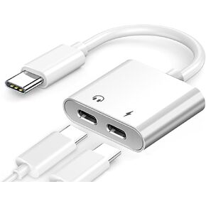 USB C Splitter 1 in 2 Out, USB C Headphone Adapter for iPhone 15, 2 in 1 USB C to Dual USB C Headphone and Charger Adapter for iPhone 15 Series, Samsung S23/S22, iPad Pro, Google More