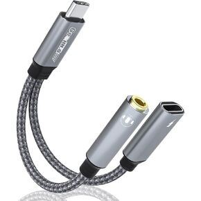 USB C to 3.5mm Headphone and Charger Adapter, 2-in-1 USB C to Aux Audio Jack Hi-Fi Dongle Cable with PD 60W Fast Charging, Compatible with Galaxy S23 Ultra/S22/S21/S20, Note20/10, OnePlus, Pixel