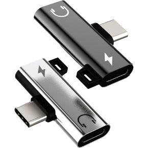 2 in 1 USB C Auxiliary Adapter, 60W Fast Charging, Hi-Fi Sound Quality, Compatible with Tablets and Laptops, 2 Pack