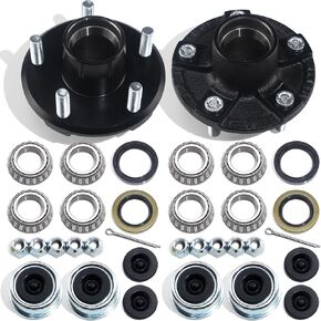 1Set 5 on 4.5'' Trailer Hub Kit for 2000lbs 1'' or 1-1/16'' Straight Axle, 5 Lug Trailer Idler Hub Kit 5 Bolt on 4-1/2 Inch, Fits 1'' and 1-1/16'' Spindle, with Extra Dust Caps & Rubber Plugs in Kuwait