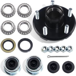 1Set 5 on 4.5'' Trailer Hub Kit for 2000lbs 1'' or 1-1/16'' Straight Axle, 5 Lug Trailer Idler Hub Kit 5 Bolt on 4-1/2 Inch, Fits 1'' and 1-1/16'' Spindle, with Extra Dust Caps & Rubber Plugs