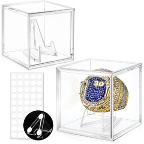 Championship Ring Display Case, Acrylic Display Case, 2 Inch Championship Ring Box with Holder, Baseball Ring Holder, 2 Pack