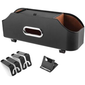 Car Headrest Back Seat Organizer with 2 Cup Holder & Tissue Box and Storage Box Hook kids Car Food Sauce Storage Holder Car Interior Accessories for Driving, Travel, Road (Beige)