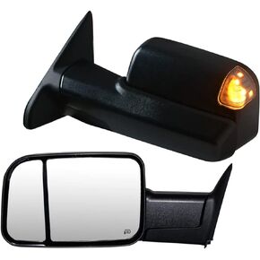 Towing Mirrors Compatible for 94-01 Dodge Ram 1500, 94-02 Ram 2500 3500 Truck Side View Mirror with Turn Signal Light Power Heated Black Housing Set Left+Right