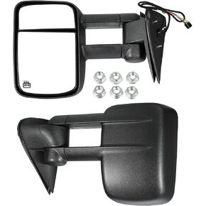 X AUTOHAUX 1 Pair Tow Mirrors Power Adjusted Heated View Trailer Towing Side Mirrors for Chevy Silverado Avalanche Suburban Tahoe for GMC Yukon for Cadillac Escalade EXT Textured Black