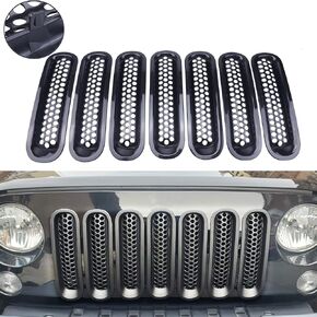 Front Grill Mesh Inserts Clip-in Grille Guard Glossy Black Fits For Jeep 2007-2015 Wrangler JK JKU Sport Freedom Unlimited Sahara
