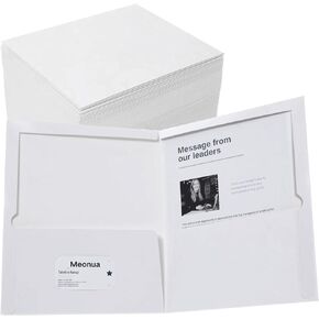 Two-Pocket Folders White Glossy Laminated Paper Folder, Letter Size Folders with Pockets, Holds 100 Sheets, Box of 50