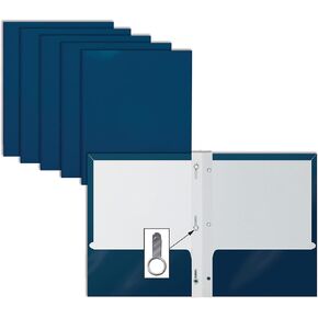 Better Office Products 2 Pocket Glossy Navy Blue Paper Folders with Prongs, Letter Size, High Gloss Navy Blue Paper Portfolios with 3 Metal Prong Fasteners, Box of 25 Glossy Dark Blue Folders