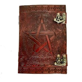 QualityArt Large Black Pentacle Grimoire Book Of Shadow Leather Journal Notebook Blank Book Sketchbook Gift Spell Book Handmade Diary (Black)