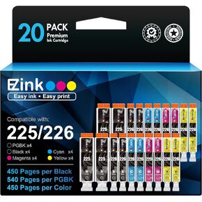 E-Z Ink (TM) Compatible Ink Cartridge Replacement for Canon PGI-225 CLI-226 PGI225 CLI226 to use with MG6220 MG6120 MG5320 MX882 MX892 (4 Large Black, 4 Cyan, 4 Magenta, 4 Yellow, 4 Small Black)20Pack