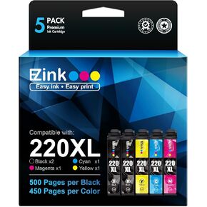 E-Z Ink (TM Remanufactured Ink Cartridge Replacement for Epson 220 XL 220XL T220XL to use with WF-2760 WF-2750 WF-2630 WF-2650 WF-2660 XP-320 XP-420 XP-424(2 Black, 1 Cyan, 1 Magenta, 1 Yellow) 5Pack