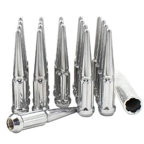 Wheel Accessories Parts 20 Pcs 12mm 1.50 12x1.50 Thread Lug Nuts Spike Spline Solid Metal Truck Spline 4.40" Long Black Chrome Fits 1995-2005 Chevy Blazer S10 GMC Jimmy S15 2000 to 2006 Toyota Tacoma