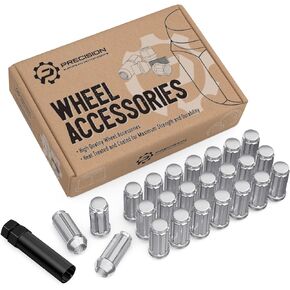 24pcs 14x1.5 Extended Spline Lug Nuts Compatible with 2018+ Jeep Wrangler JL and Ford Chevy GMC Cadillac - Includes 1 Socket Key, 2" Length x 0.91" Width, Cone Acorn Taper Seat - Black